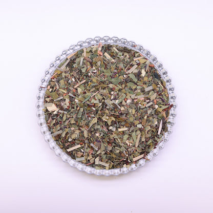 Glasschale mit losem ‚Vitaler Fastenmix‘ Bio Grüntee