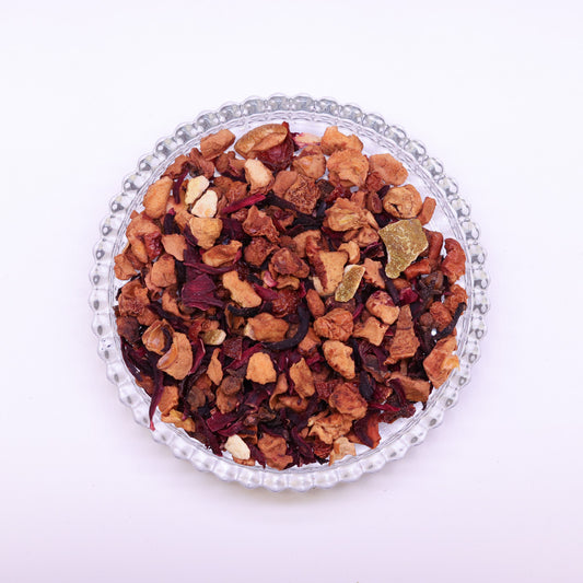 Glasschale mit losem Weihnachtszauber Bio Früchtetee